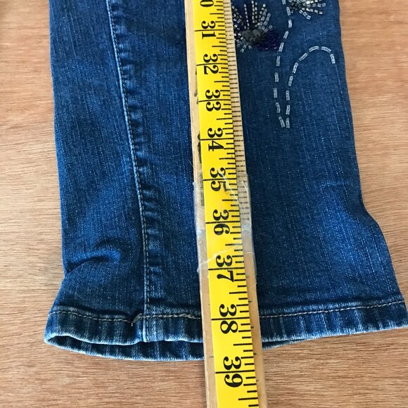 Torrid Premium Jeans Women 18 Blue Mid Rise Beaded Floral Stretch Preppy 17974 - Picture 6 of 15